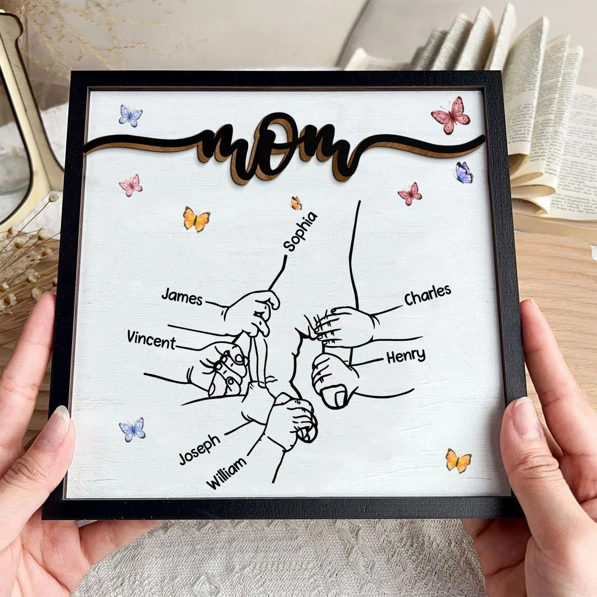 Personalized Holding Mom's Hand -Wooden Plaque - Image 4