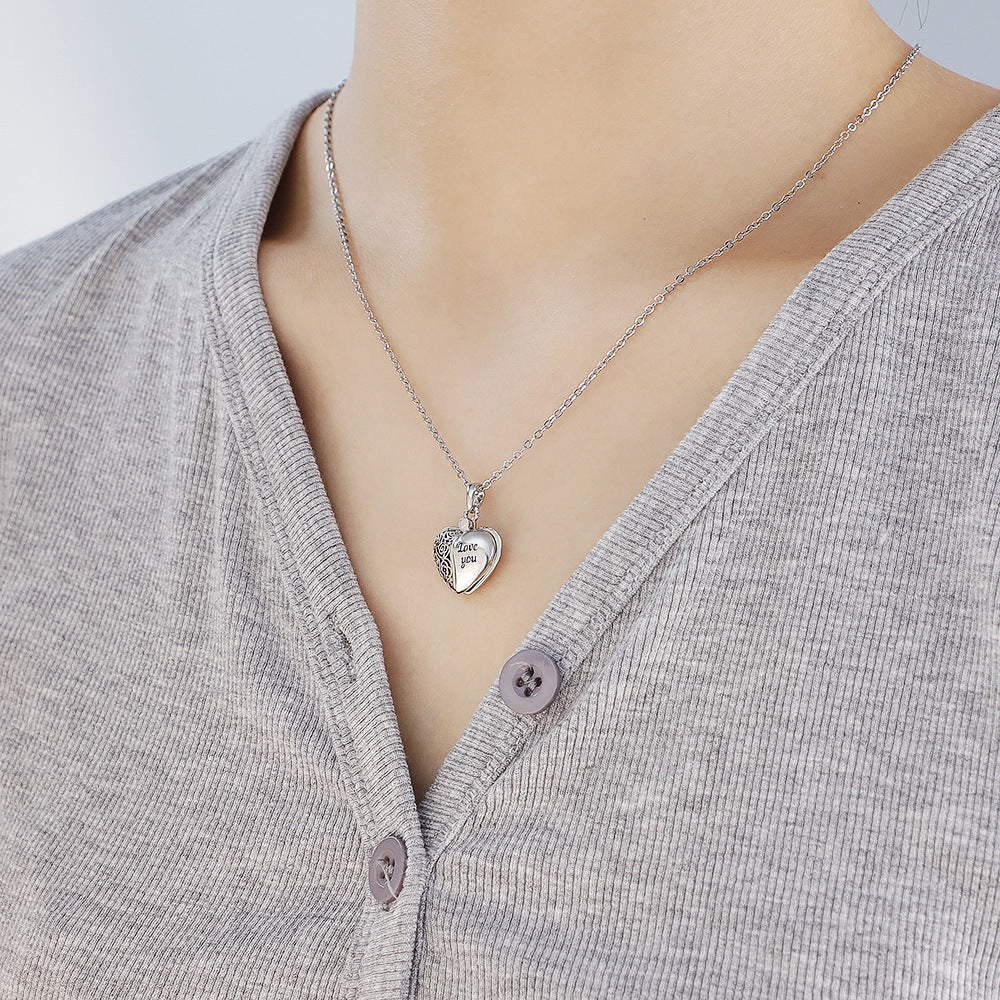 Personalized Hollow Pattern Carving Angel Wing Photo Locket Necklace Anniversary Birthday - Image 2