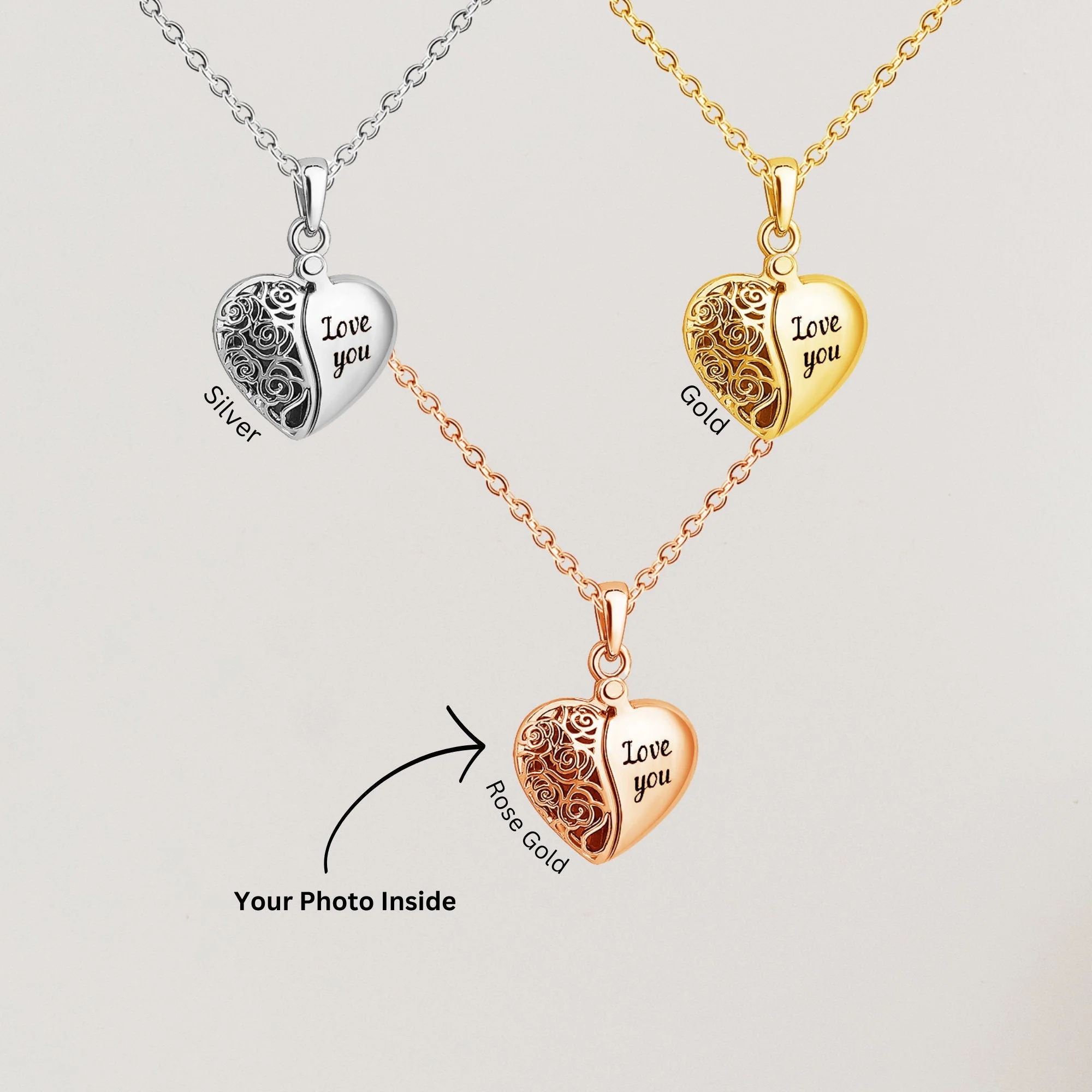Personalized Hollow Pattern Carving Angel Wing Photo Locket Necklace Anniversary Birthday - Image 7