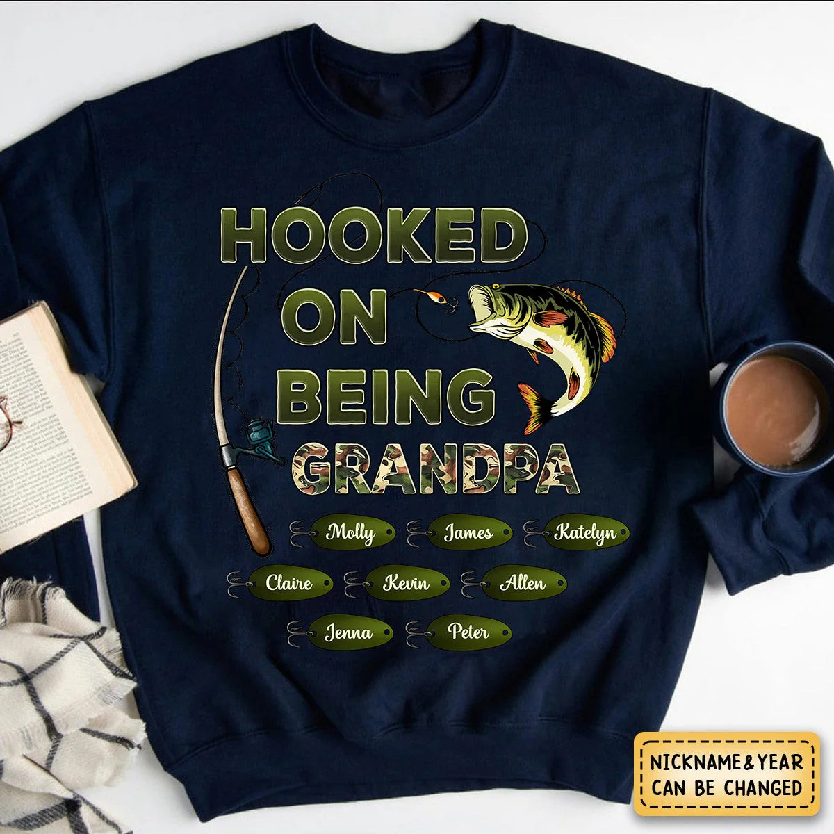 Personalized Hooked On Being Dad/Grandpa Fishing Camouflage Sweatshirt - Image 2