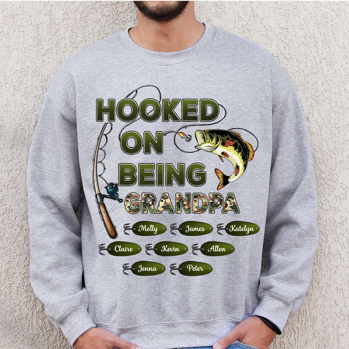 Personalized Hooked On Being Dad/Grandpa Fishing Camouflage Sweatshirt - Image 3