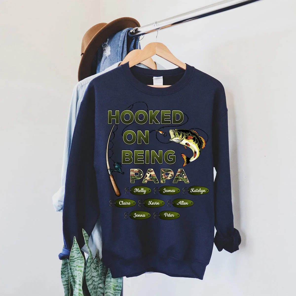Personalized Hooked On Being Dad/Grandpa Fishing Camouflage Sweatshirt - Image 4