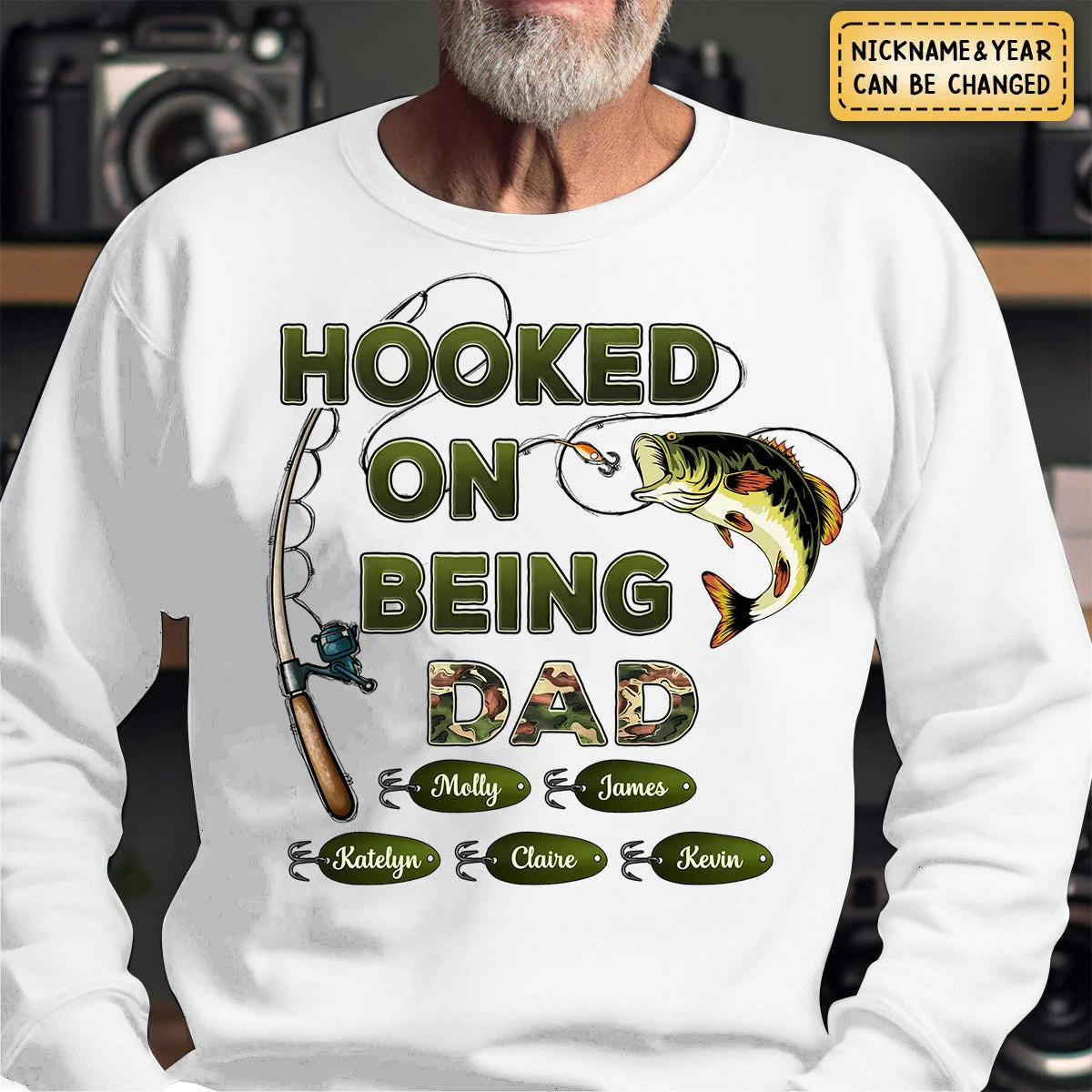 Personalized Hooked On Being Dad/Grandpa Fishing Camouflage Sweatshirt - Image 5