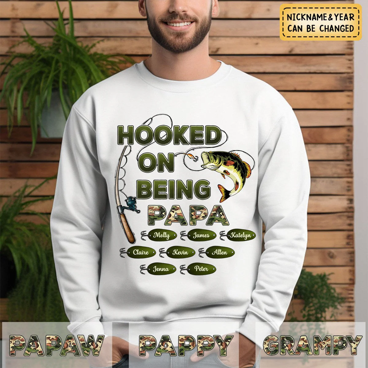 Personalized Hooked On Being Dad/Grandpa Fishing Camouflage Sweatshirt - Image 7