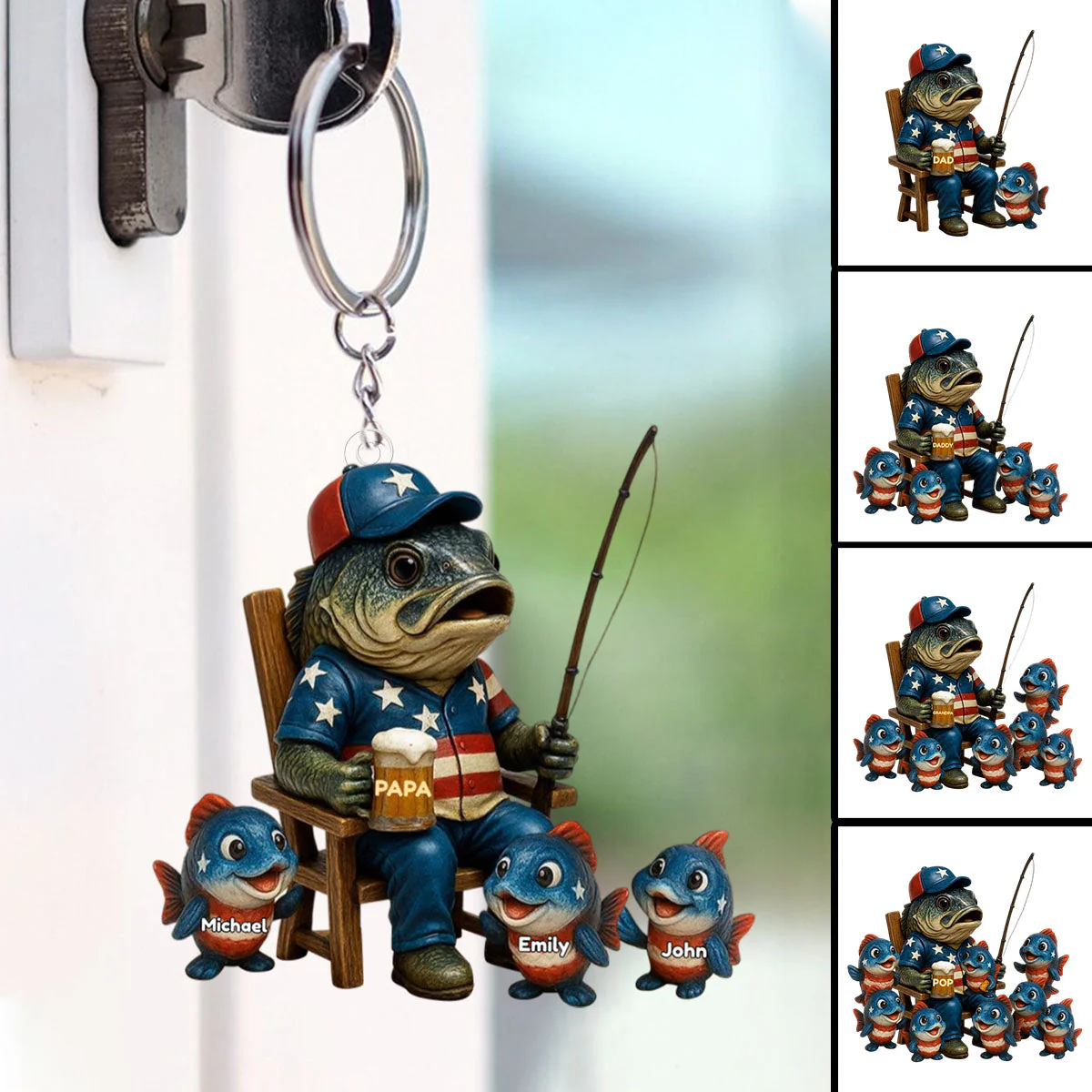 Personalized Hooked On Being Papa Fishing Dad Acrylic Keychain