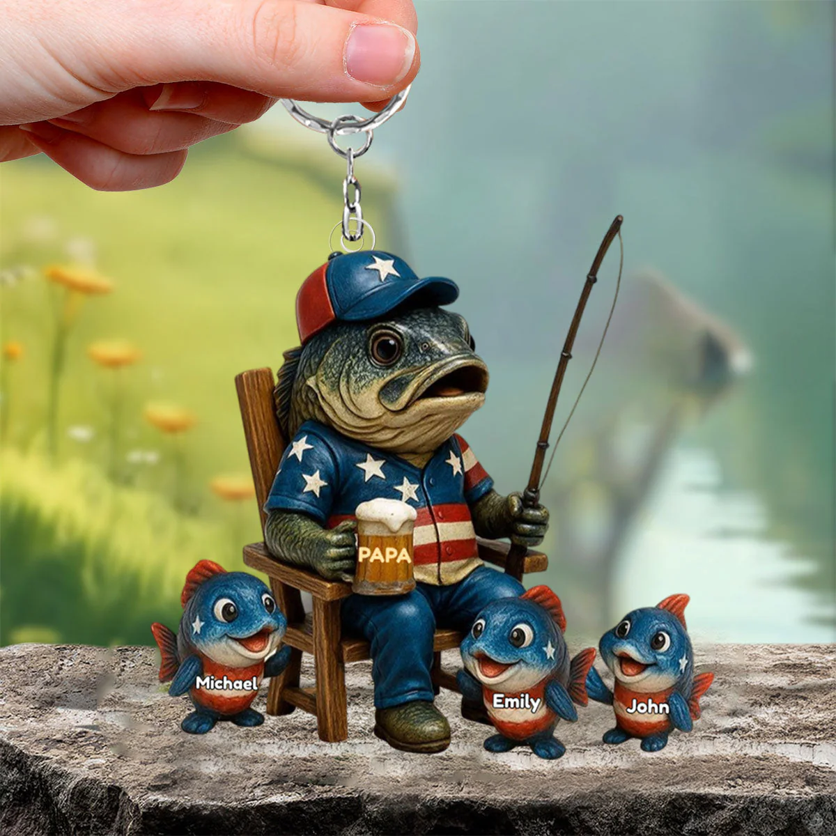 Personalized Hooked On Being Papa Fishing Dad Acrylic Keychain - Image 3