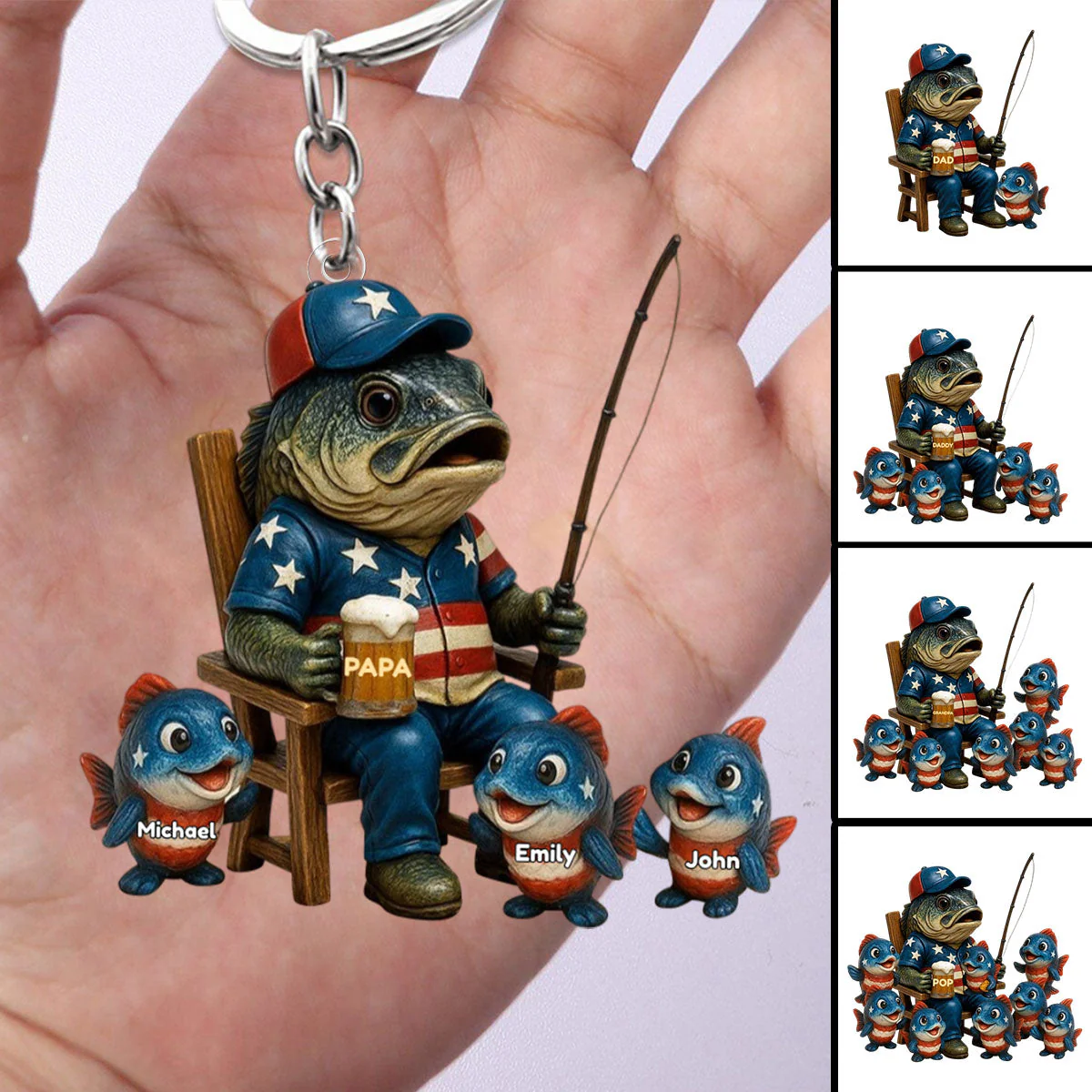 Personalized Hooked On Being Papa Fishing Dad Acrylic Keychain - Image 4