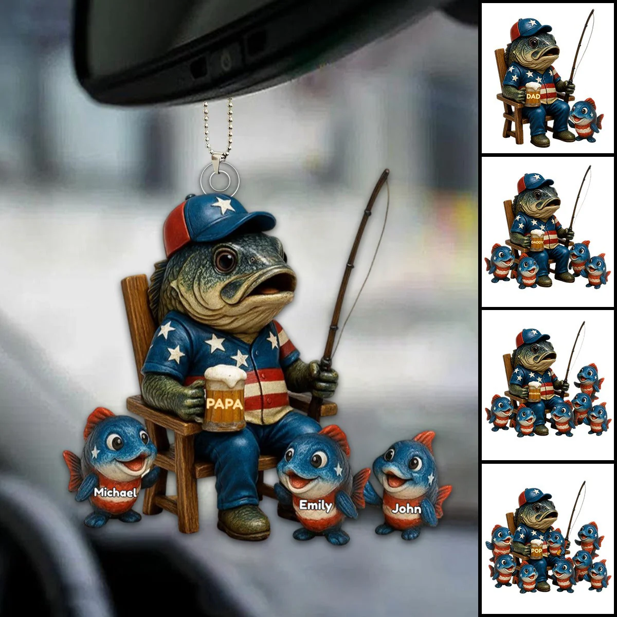 Personalized Hooked On Being Papa Fishing Dad Acrylic Ornament - Image 3