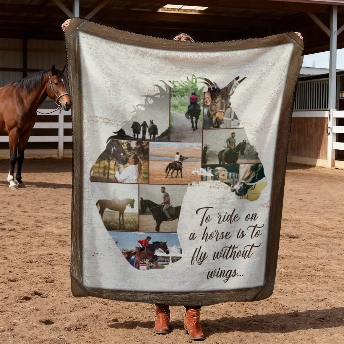 Personalized Horse Collage Photo Blanket Gift For Horse Riders, Horse Lover - Image 2