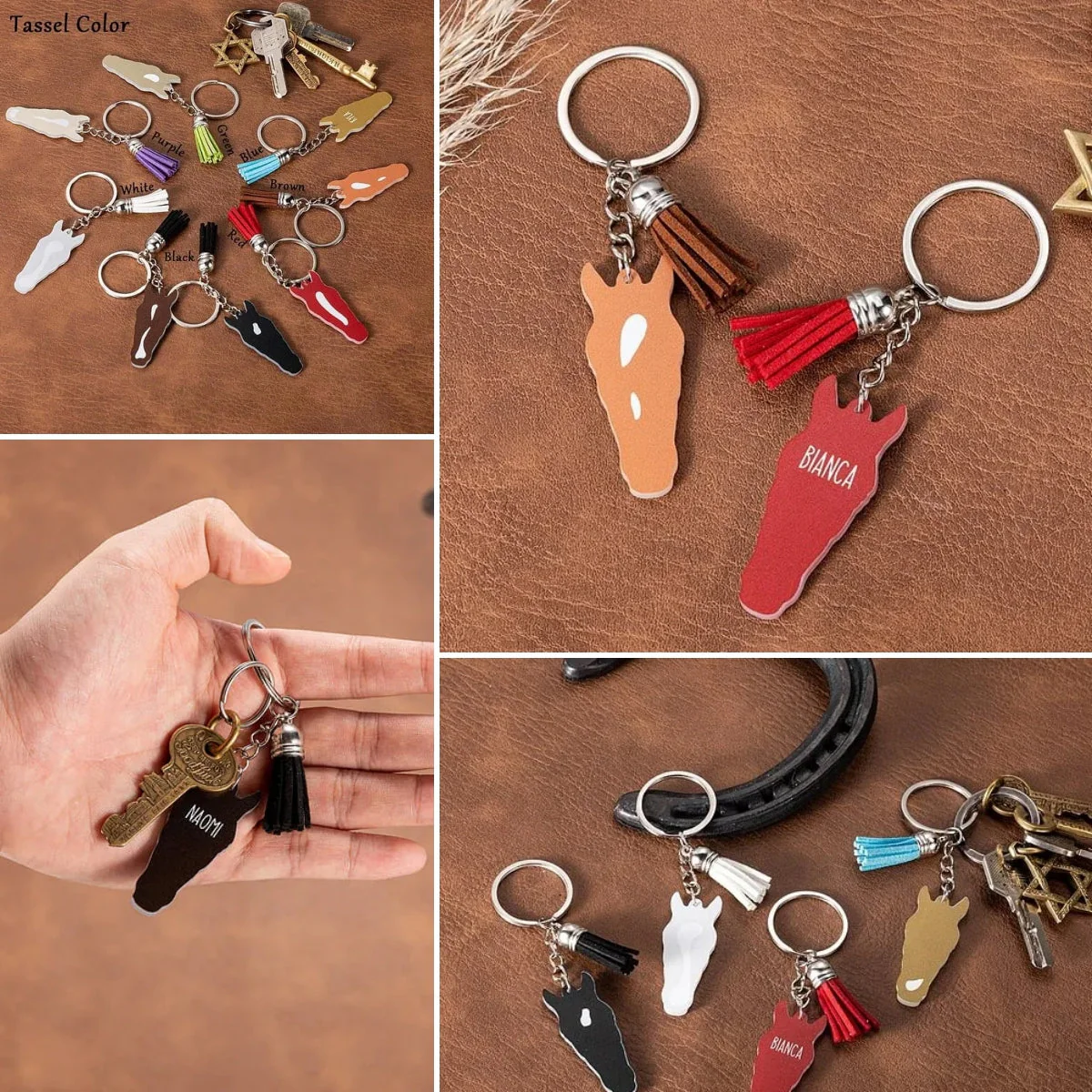 Personalized Horse Facial Marking Silhouette Acrylic Keychain Tassel Equestrians Horse Riding Accessory Gift for Horse Lover - Image 5