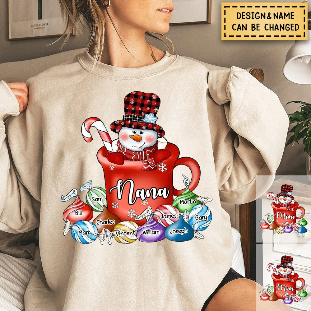 Personalized Hot Cocoa Cup Grandma Snowman With Little Grandkids Sweatshirt - Image 2