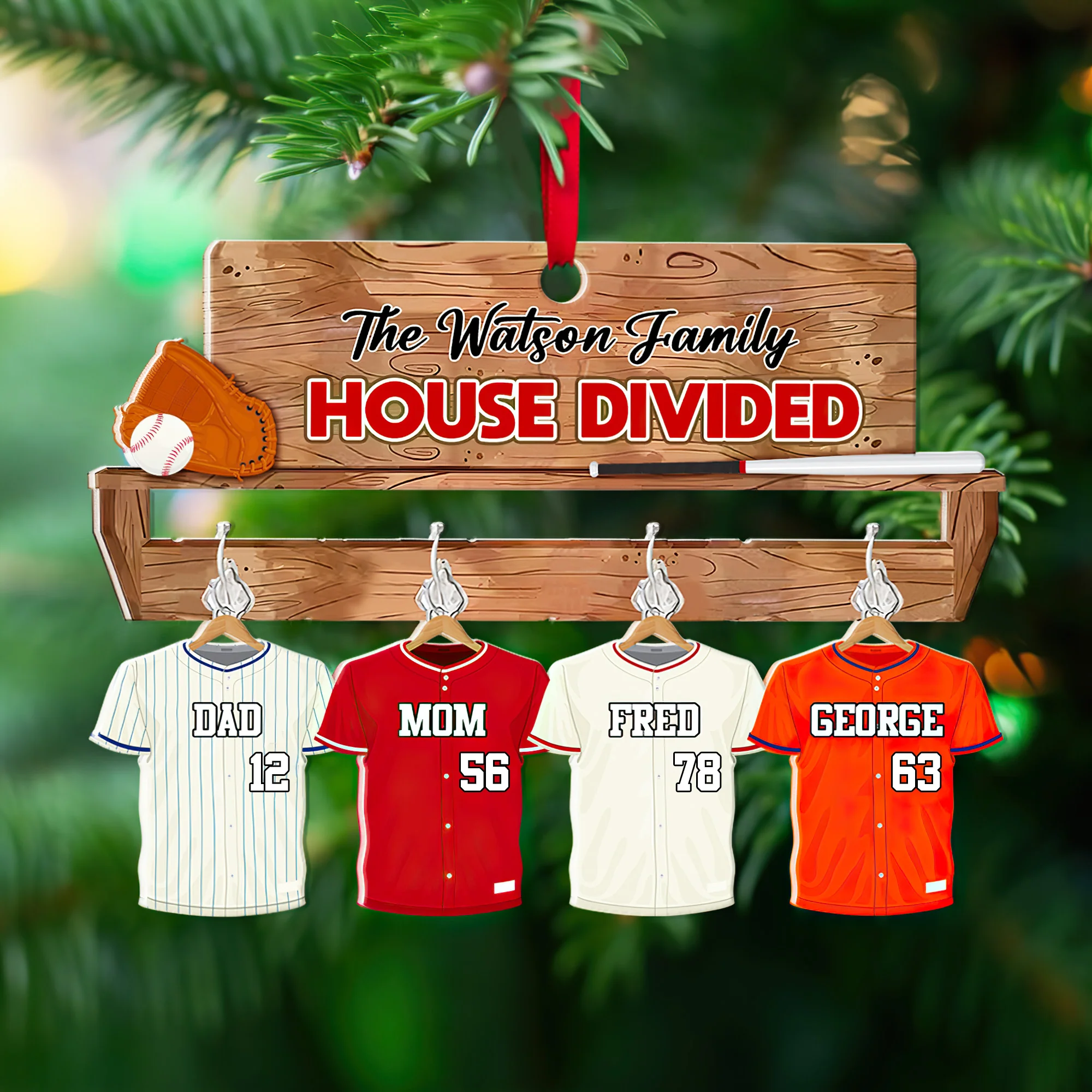 Personalized House United Family Baseball Christmas Wooden Ornament - Image 2