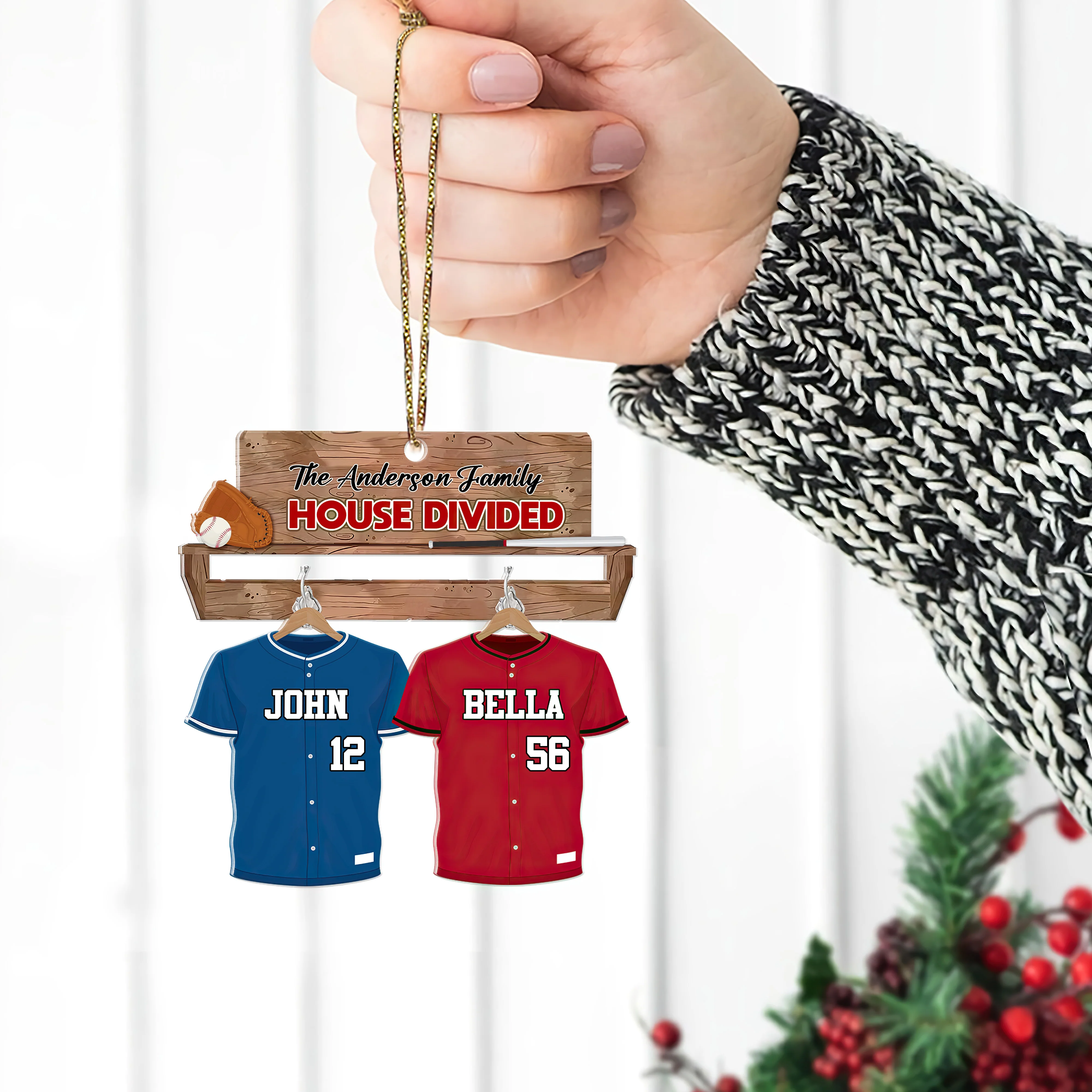 Personalized House United Family Baseball Christmas Wooden Ornament - Image 3