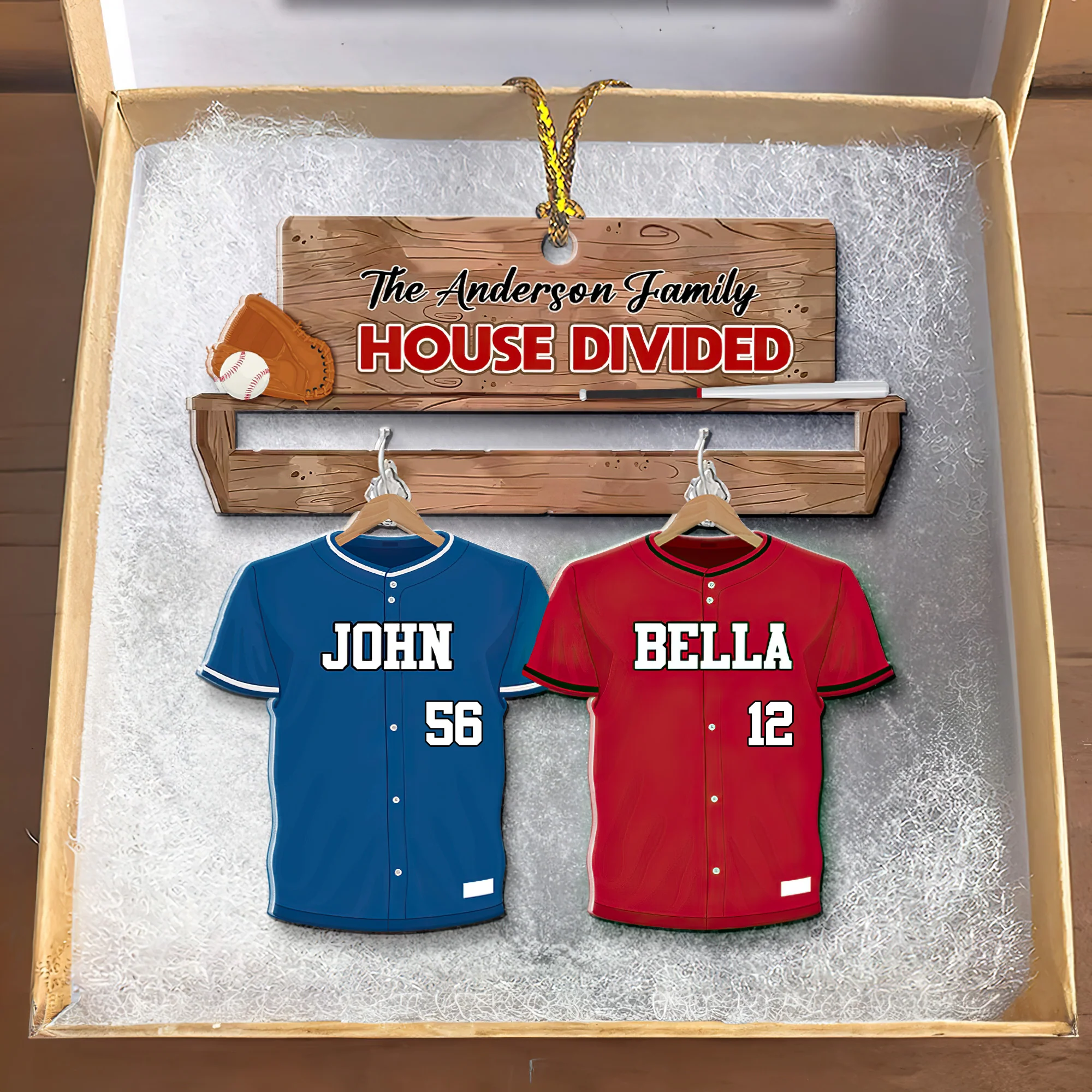 Personalized House United Family Baseball Christmas Wooden Ornament - Image 4