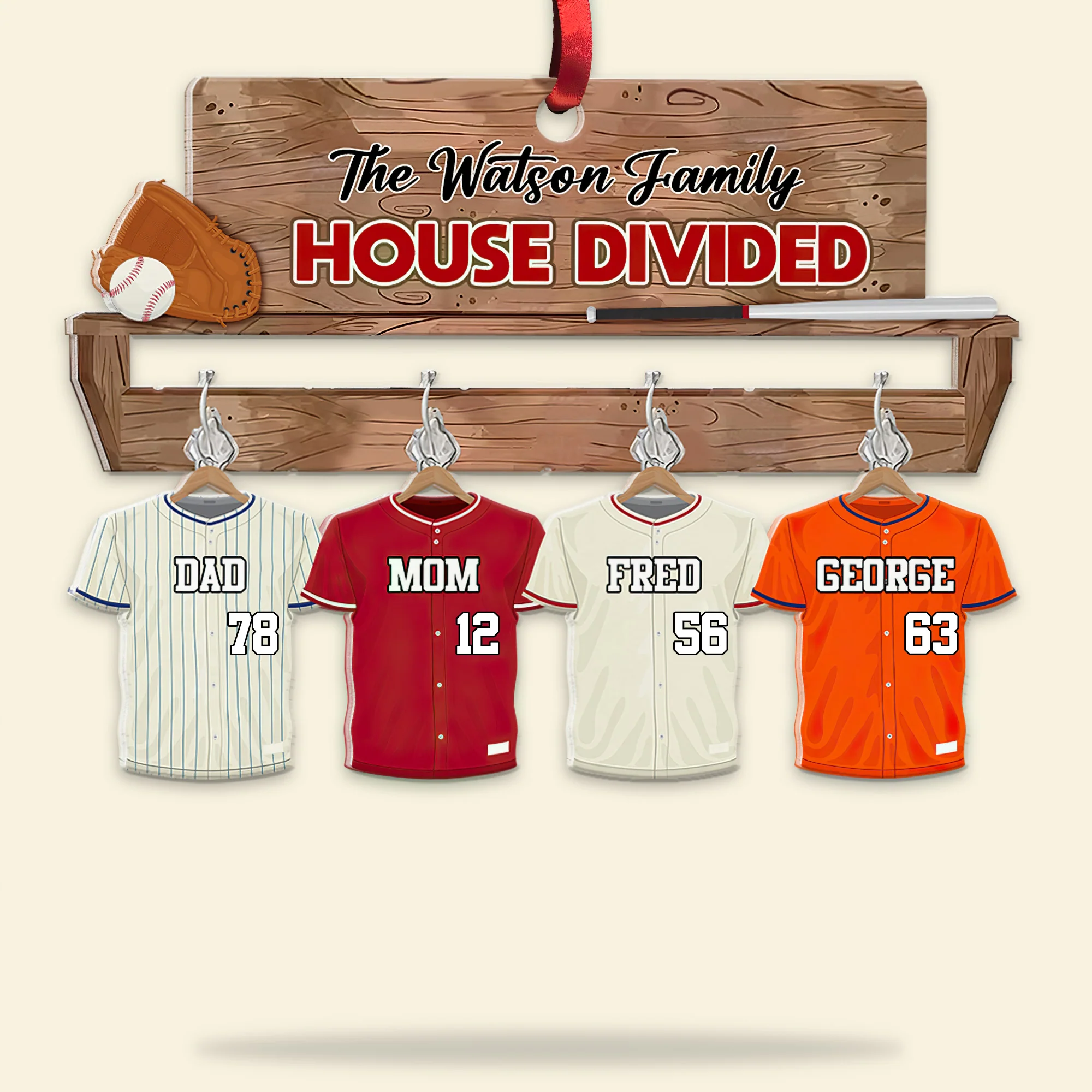 Personalized House United Family Baseball Christmas Wooden Ornament - Image 5