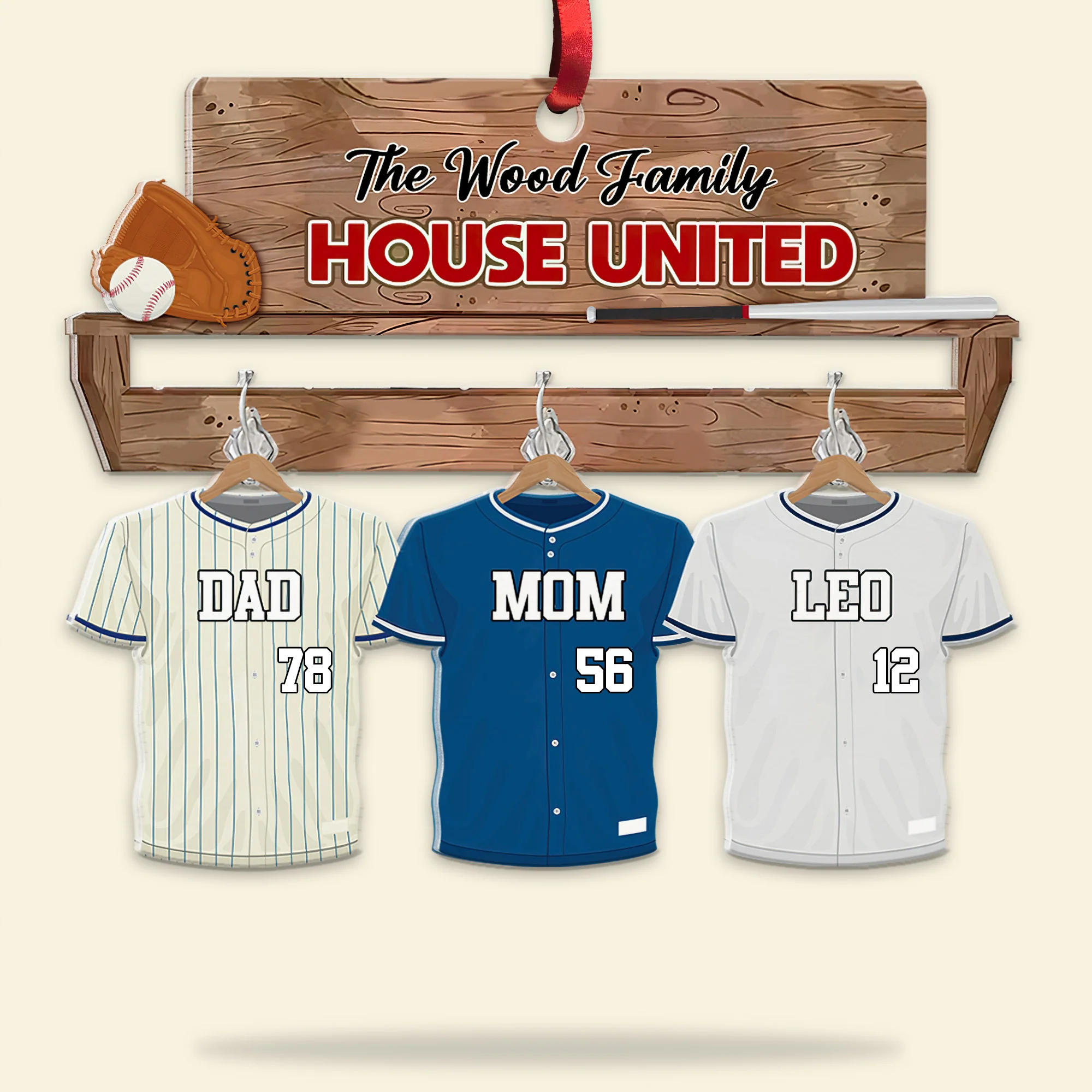 Personalized House United Family Baseball Christmas Wooden Ornament - Image 6