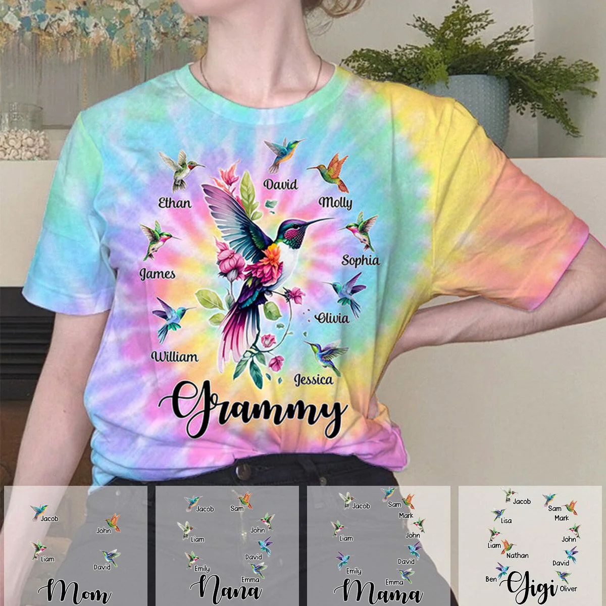 Personalized Hummingbird Grandma And Kids T-Shirt - Image 2