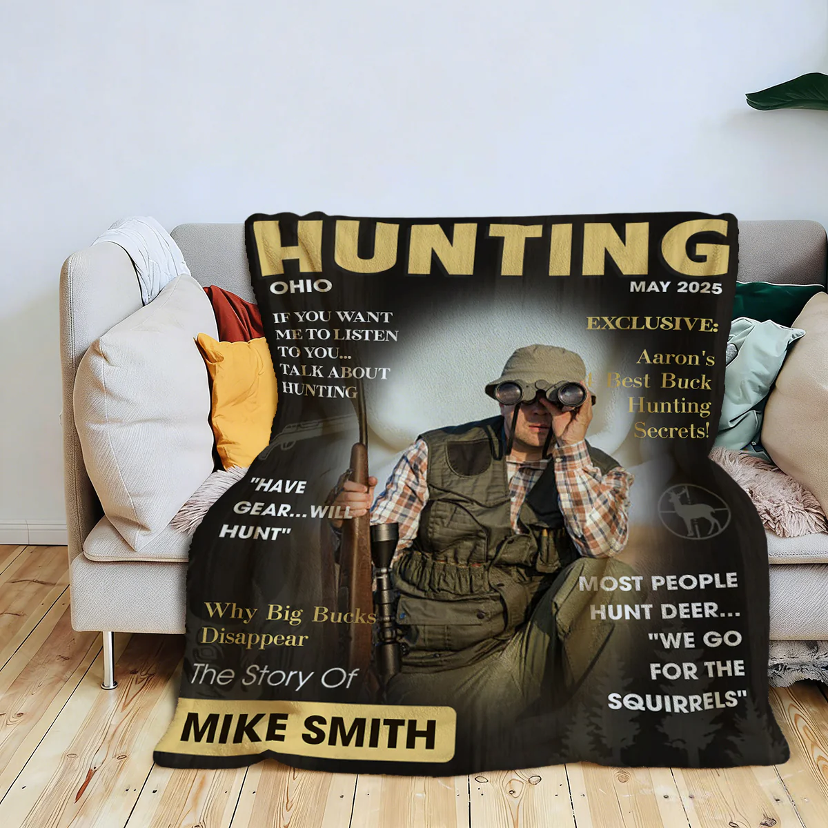 Personalized Hunter Magazine Cover Blanket, Custom Gift For Hunter, Hunting Gift For Man - Image 3