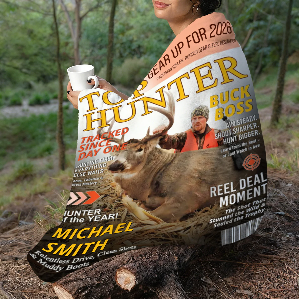 Personalized Hunting Magazine Cover Blanket Gifts for Men, Deer Hunting, Hunting Dad Gift - Image 3