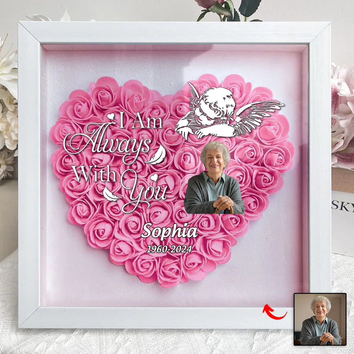Personalized I am always with you Memorial Flower Shadow Box - Image 2