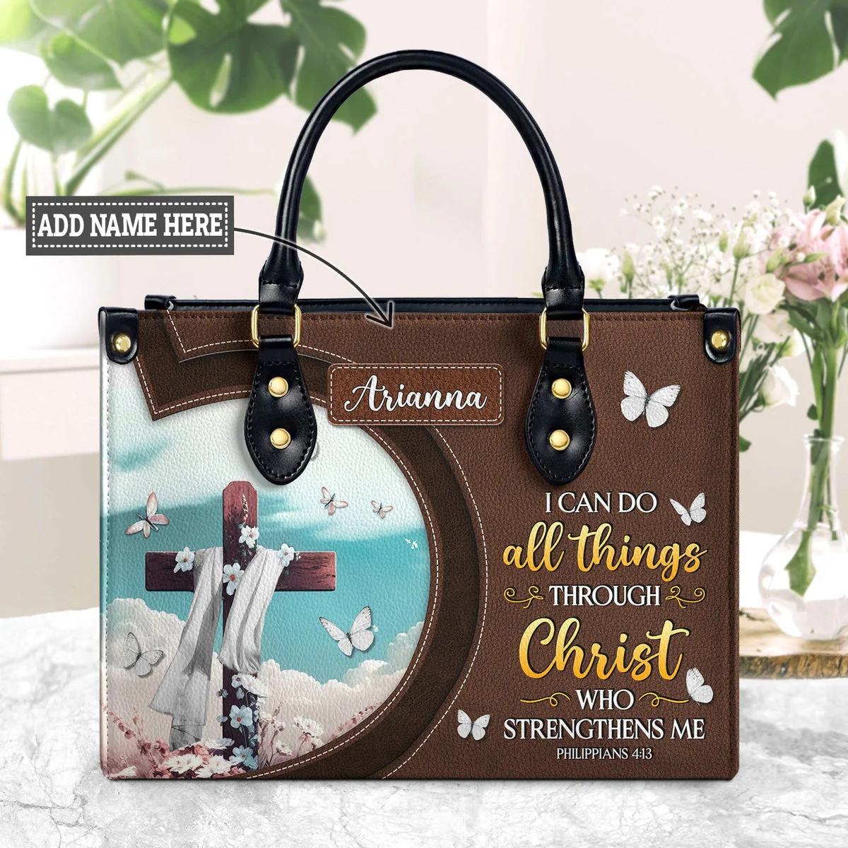 Personalized I Can Do All Things Through Christ-Bible Verse Leather Bag - Image 10