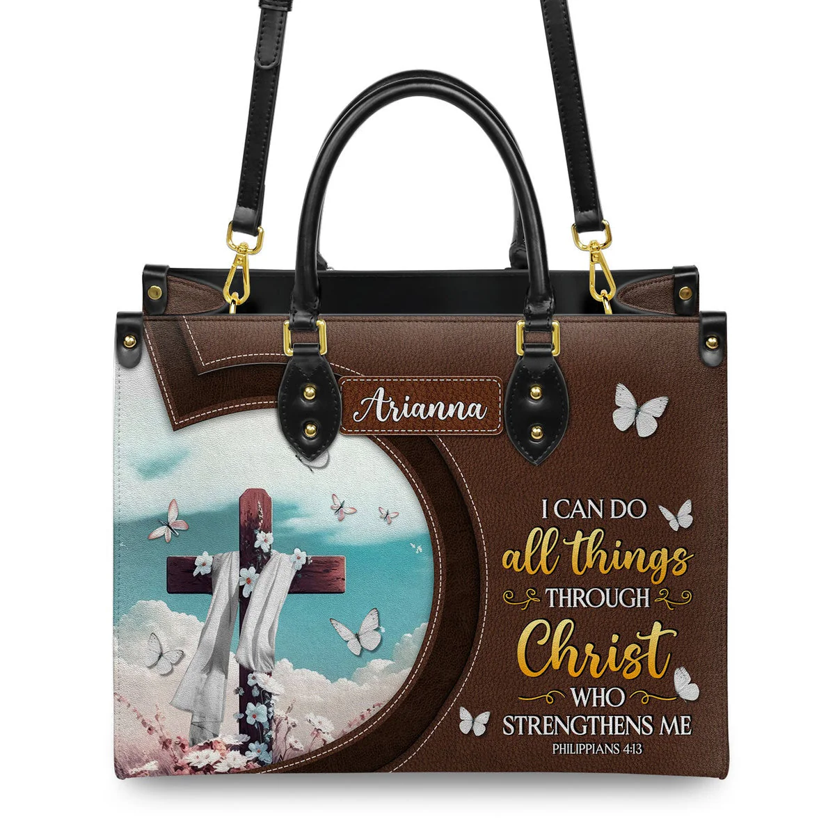 Personalized I Can Do All Things Through Christ-Bible Verse Leather Bag - Image 2
