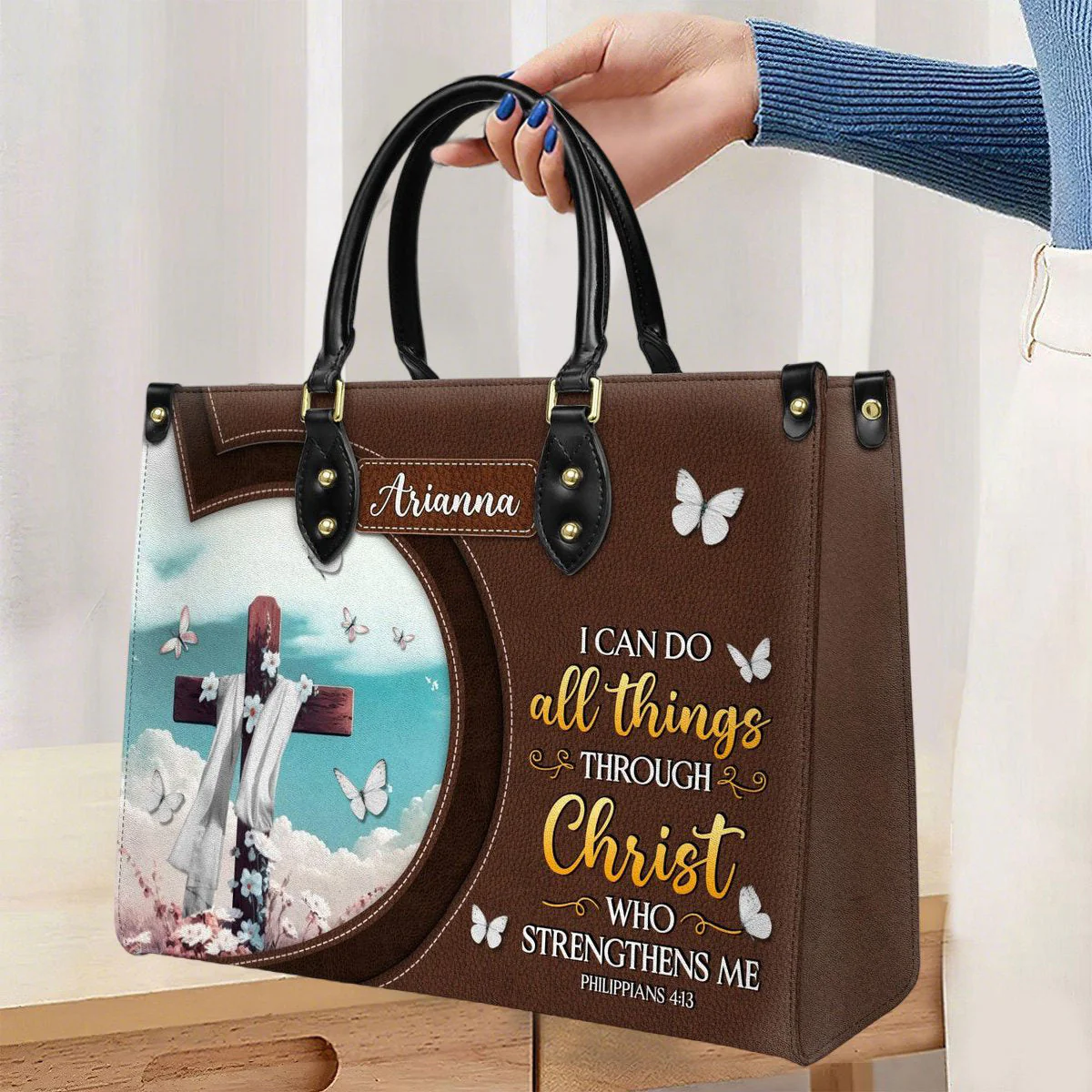 Personalized I Can Do All Things Through Christ-Bible Verse Leather Bag - Image 3
