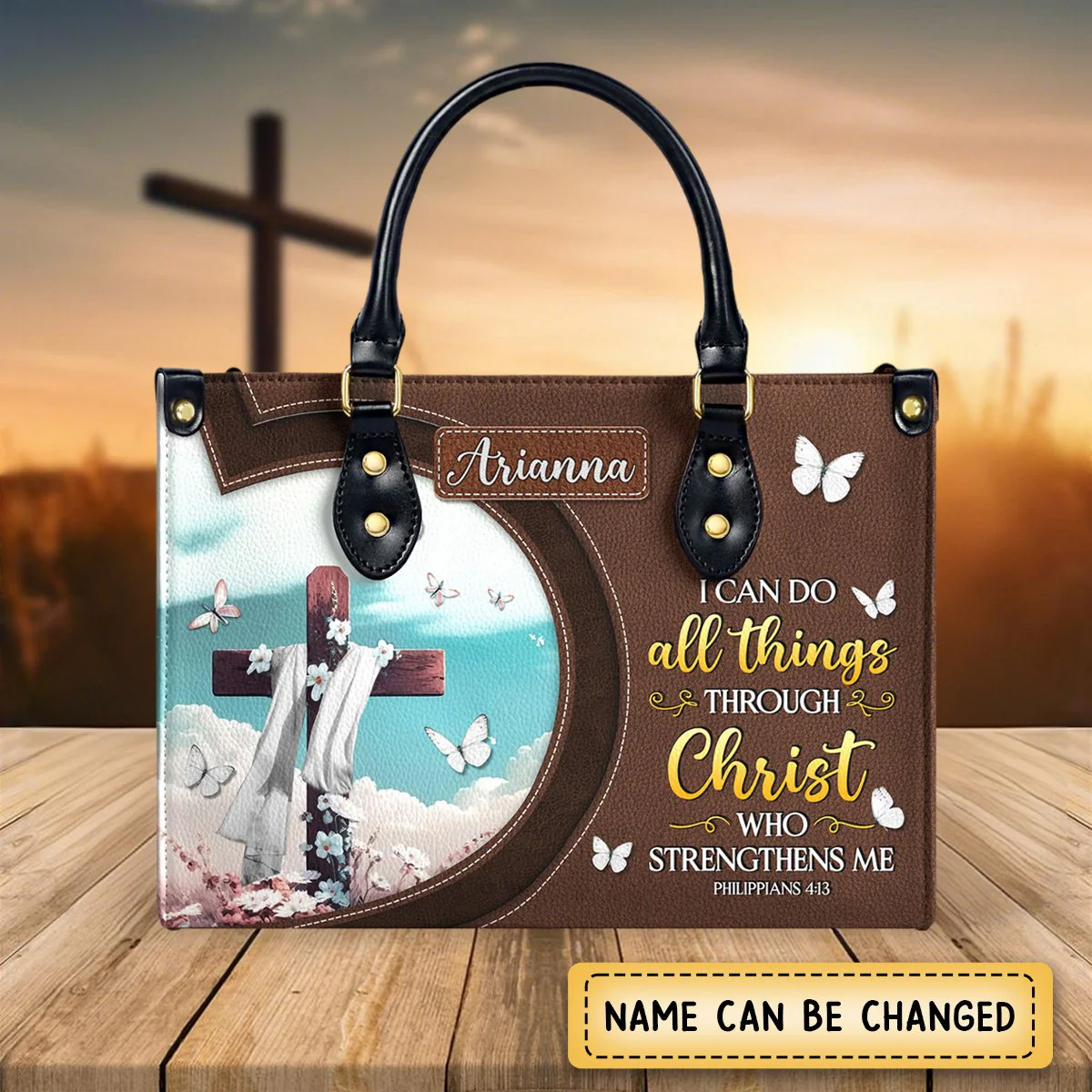 Personalized I Can Do All Things Through Christ-Bible Verse Leather Bag - Image 7