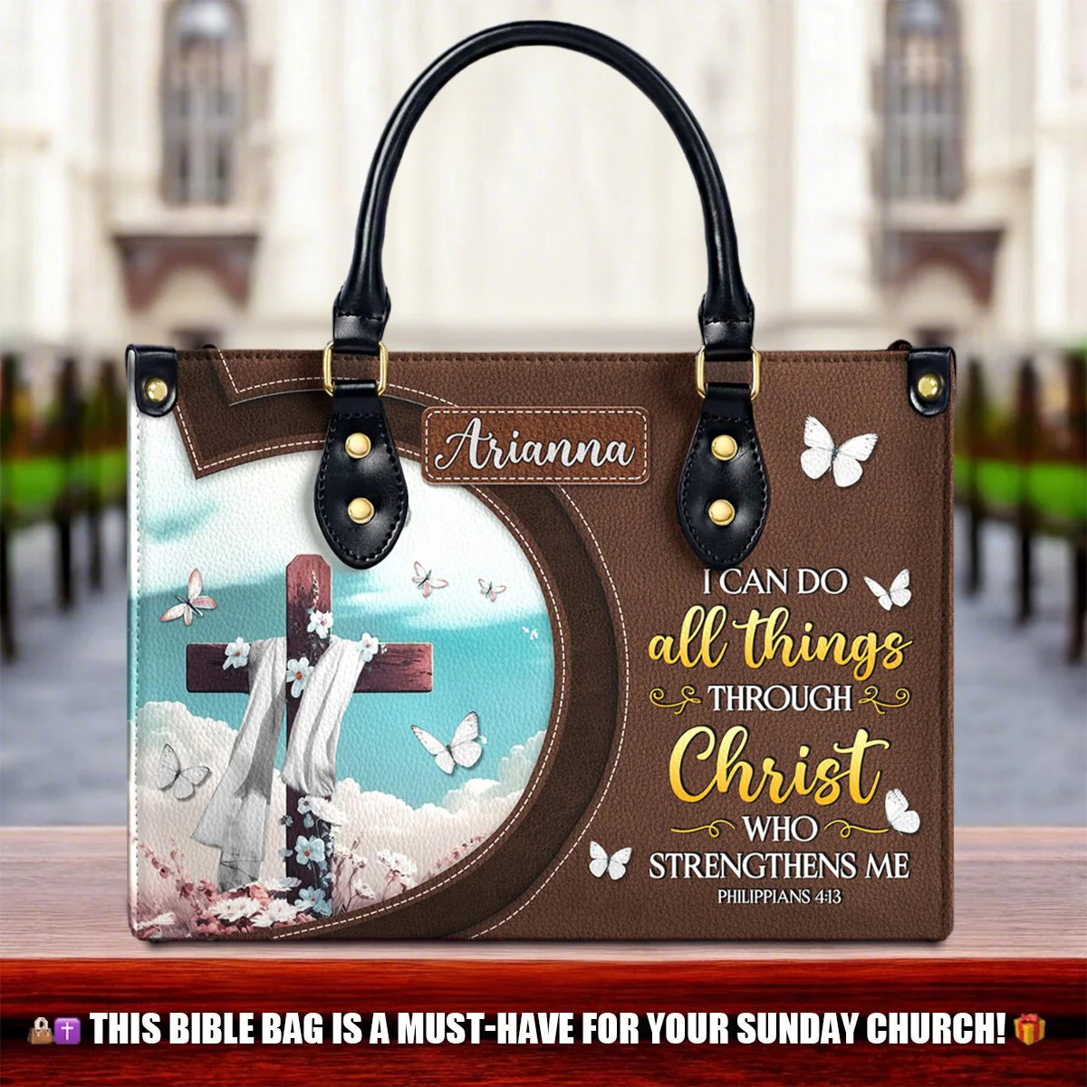 Personalized I Can Do All Things Through Christ-Bible Verse Leather Bag - Image 8