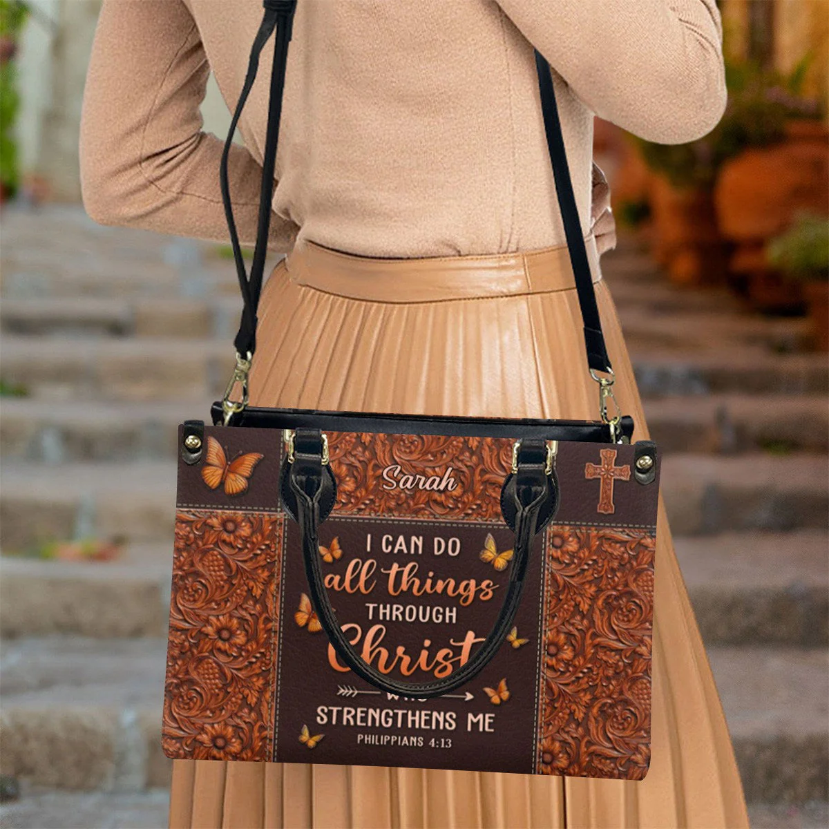 Personalized I can do all things through Christ who strengthen me-Bible Verse Leather Bag - Image 8