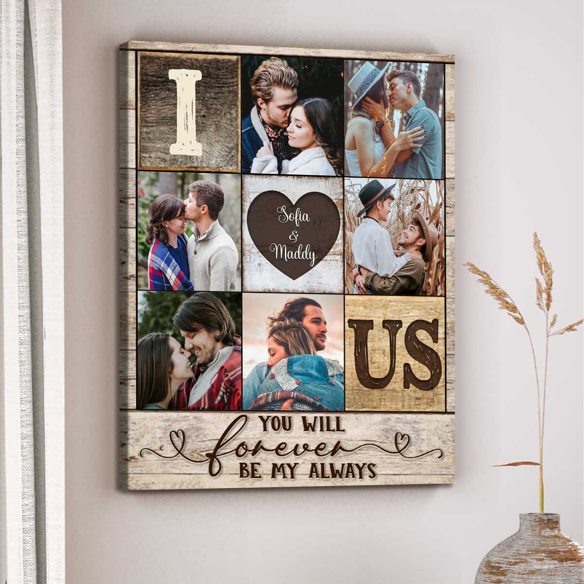 Personalized I Heart Us Photo Collage Canvas Poster, Couple Valentine’s Day Gift - Image 3
