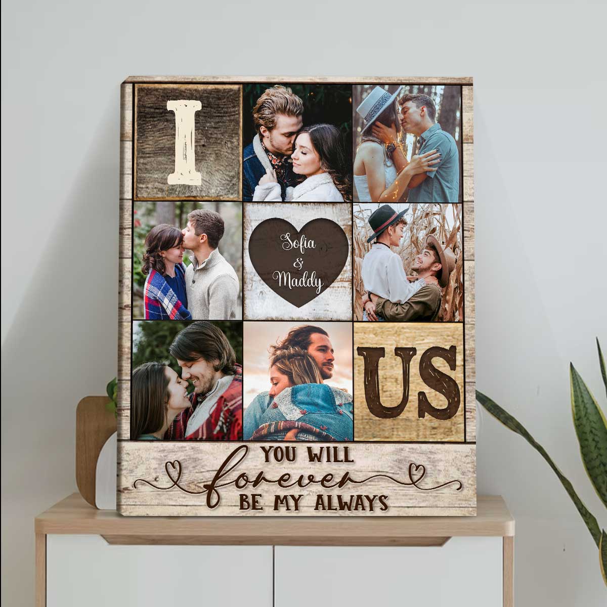 Personalized I Heart Us Photo Collage Canvas Poster, Couple Valentine’s Day Gift - Image 4