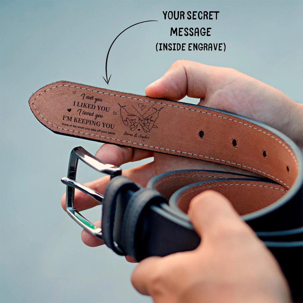 Personalized I Liked You Holding Hands Men's Casual Buckle Leather Belt with Engraved Name Gift for Husband Boyfriend - Image 7
