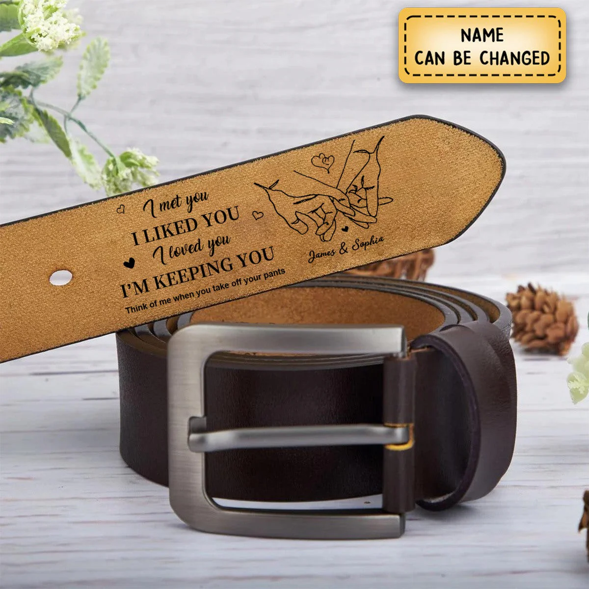 Personalized I Liked You Holding Hands Men's Casual Buckle Leather Belt with Engraved Name Gift for Husband Boyfriend - Image 8