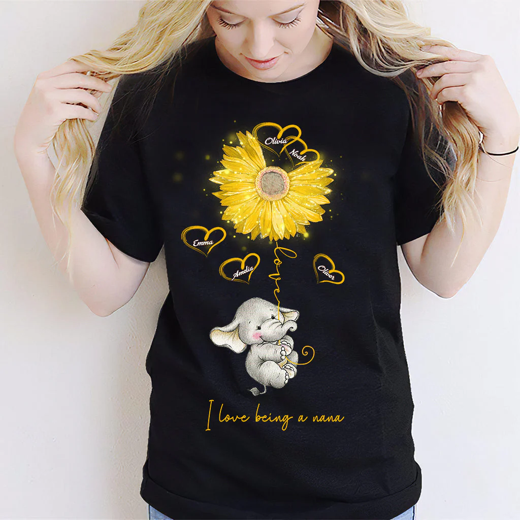 Personalized I Love Being A Nana Grandma Mom Sunflower Elephant T-shirt - Image 3