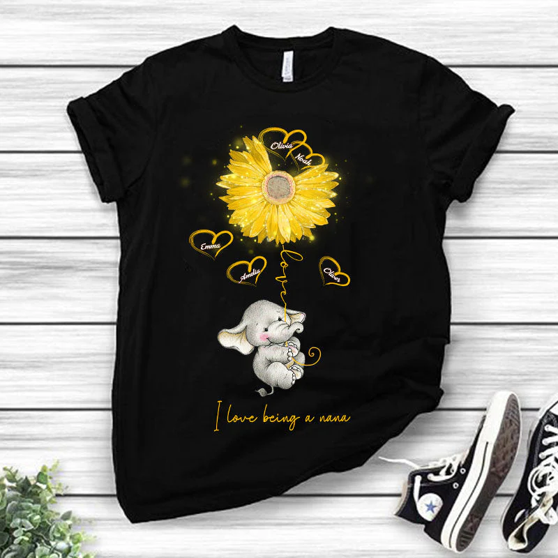 Personalized I Love Being A Nana Grandma Mom Sunflower Elephant T-shirt - Image 4
