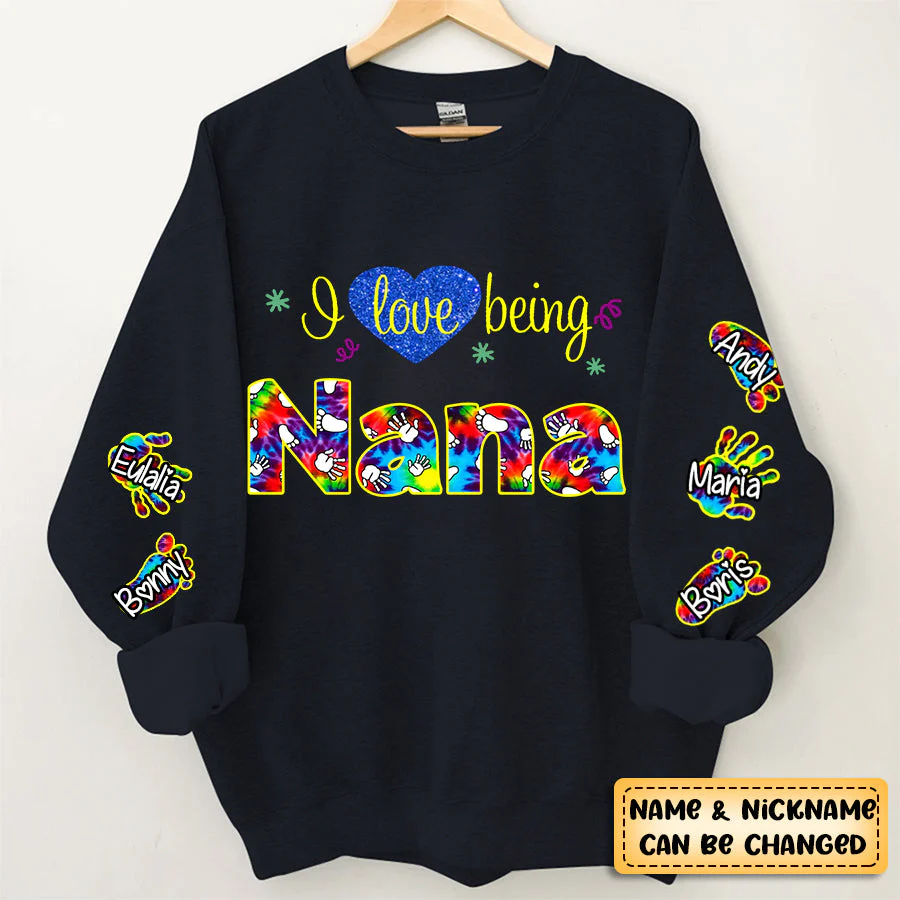 Personalized I Love Being Grandma Handprint Footprint Kid Sweatshirt - Image 3