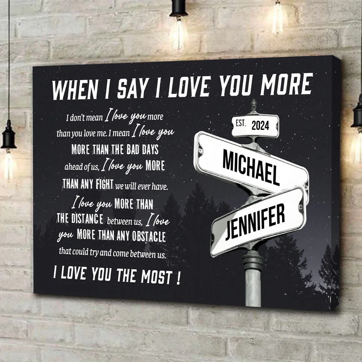 Personalized I Love You More Names Date on Street Sign Canvas Poster - Image 2