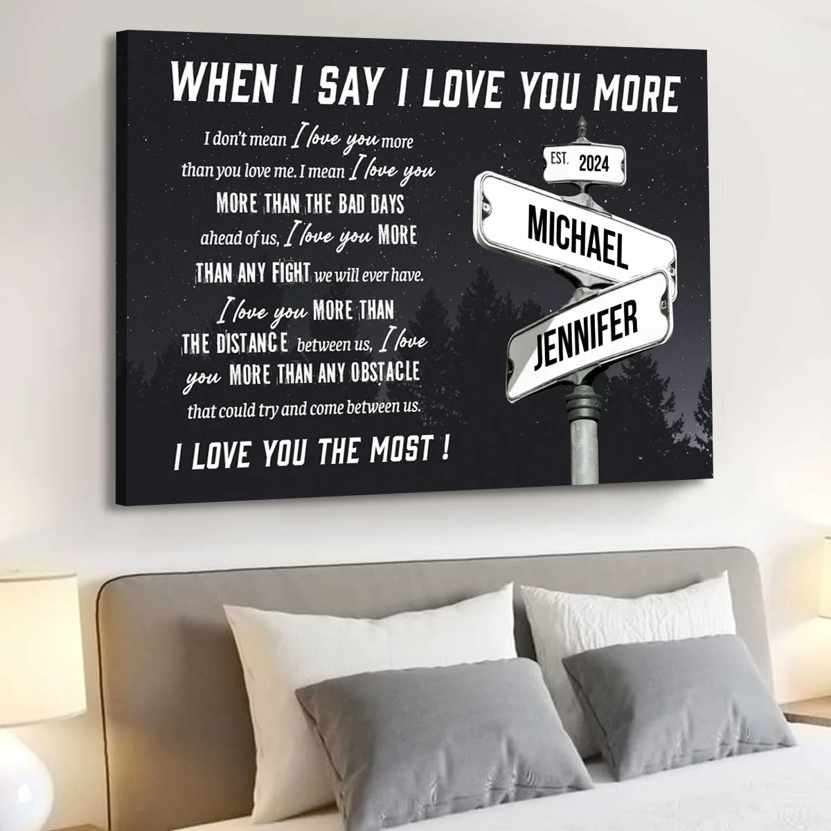 Personalized I Love You More Names Date on Street Sign Canvas Poster - Image 3