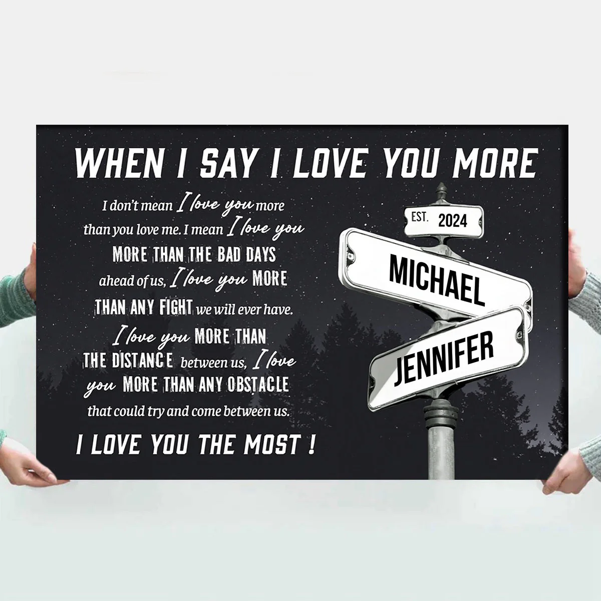 Personalized I Love You More Names Date on Street Sign Canvas Poster - Image 4