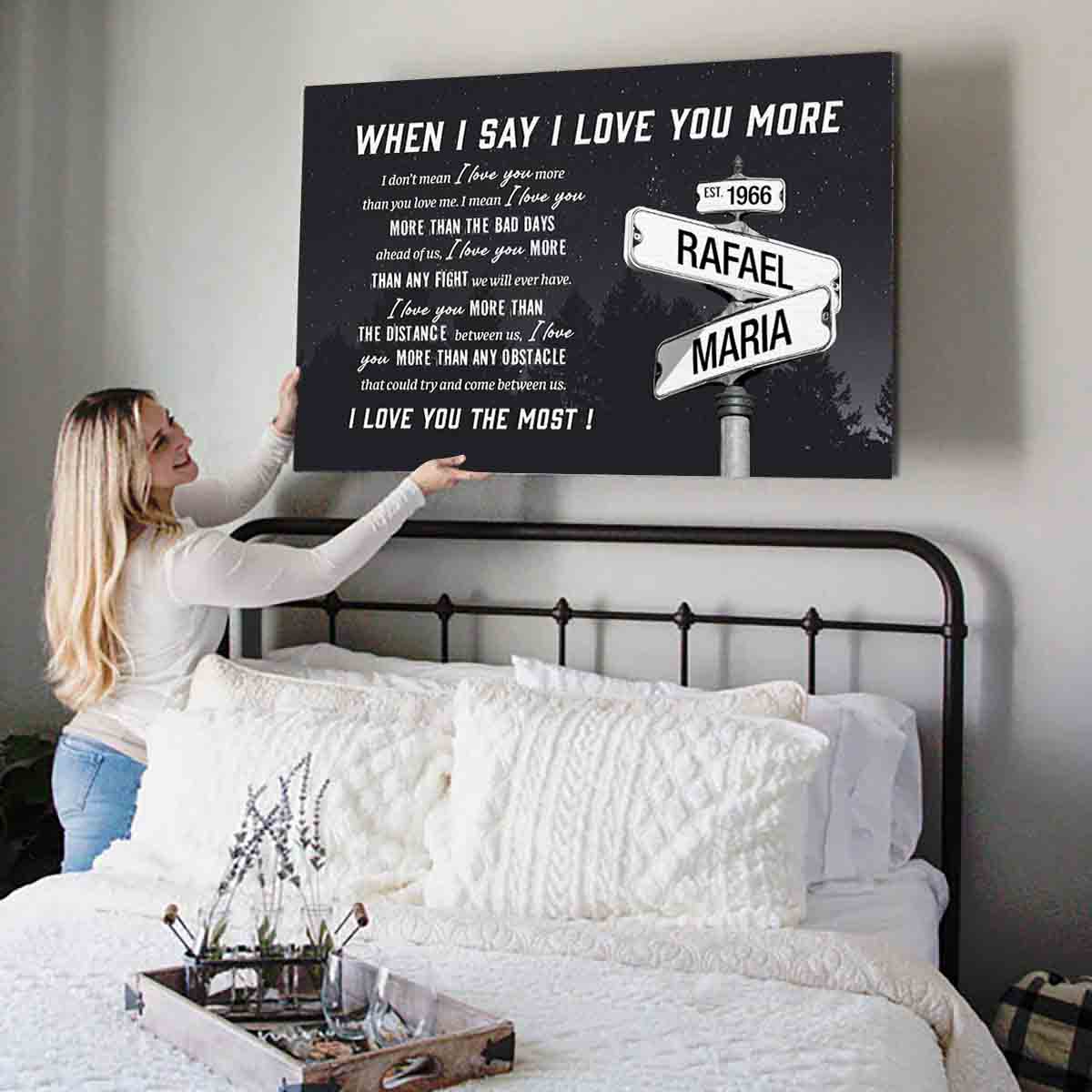 Personalized I Love You More Names Date on Street Sign Canvas Poster - Image 5