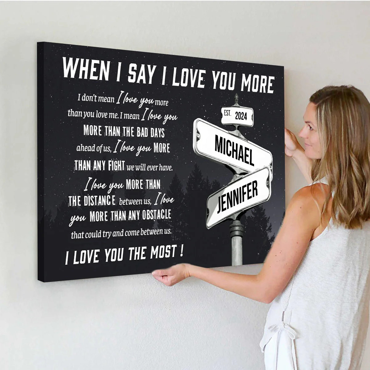 Personalized I Love You More Names Date on Street Sign Canvas Poster - Image 6