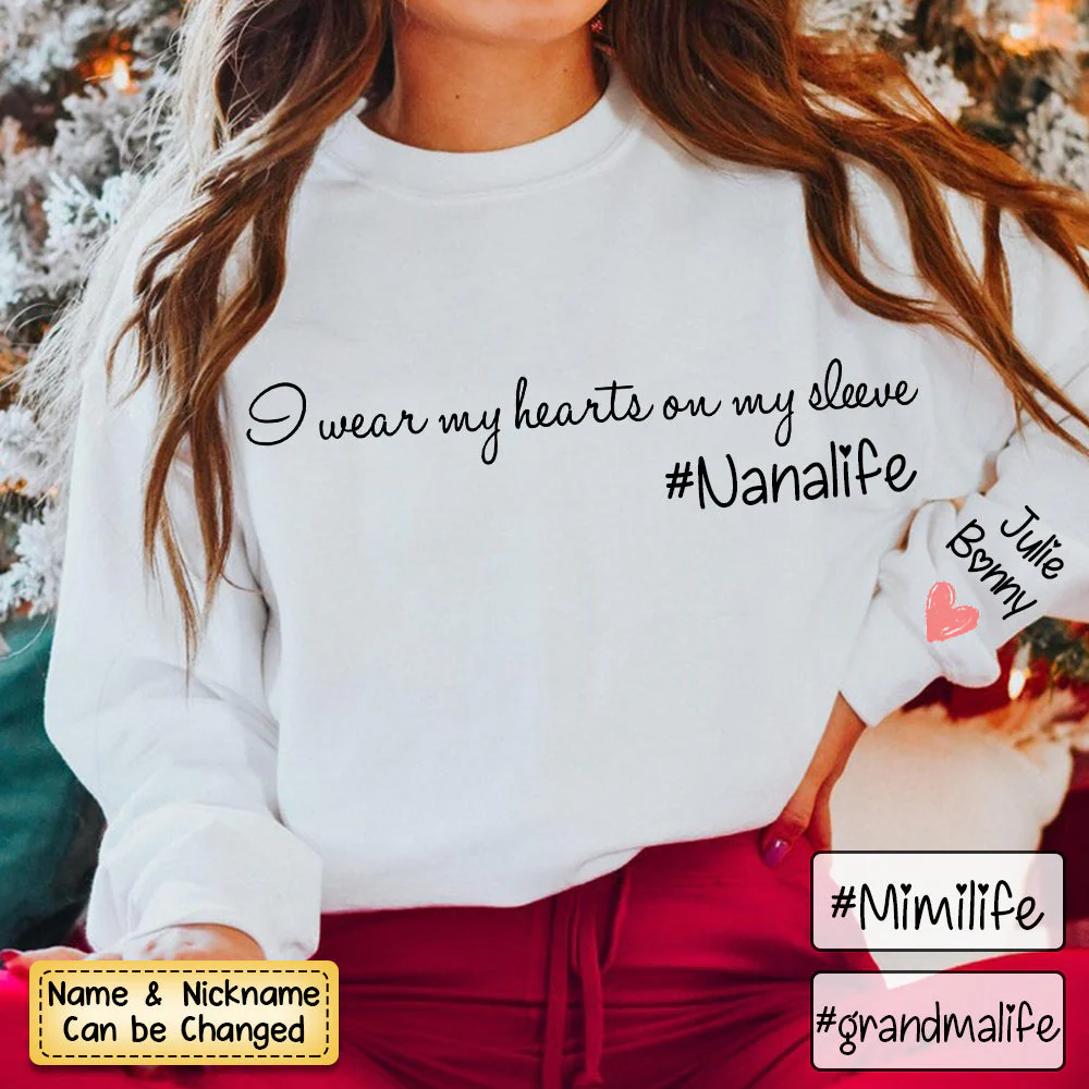 Personalized I wear my hearts on my sleeves Sweatshirt - Image 2