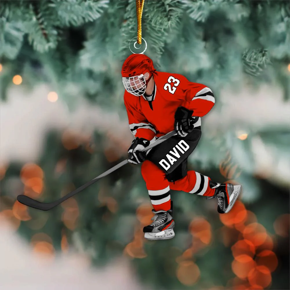 Personalized Ice Hockey Man Player Acrylic Christmas Ornament, Hockey Team Gift, Gift For Hockey Lovers - Image 3