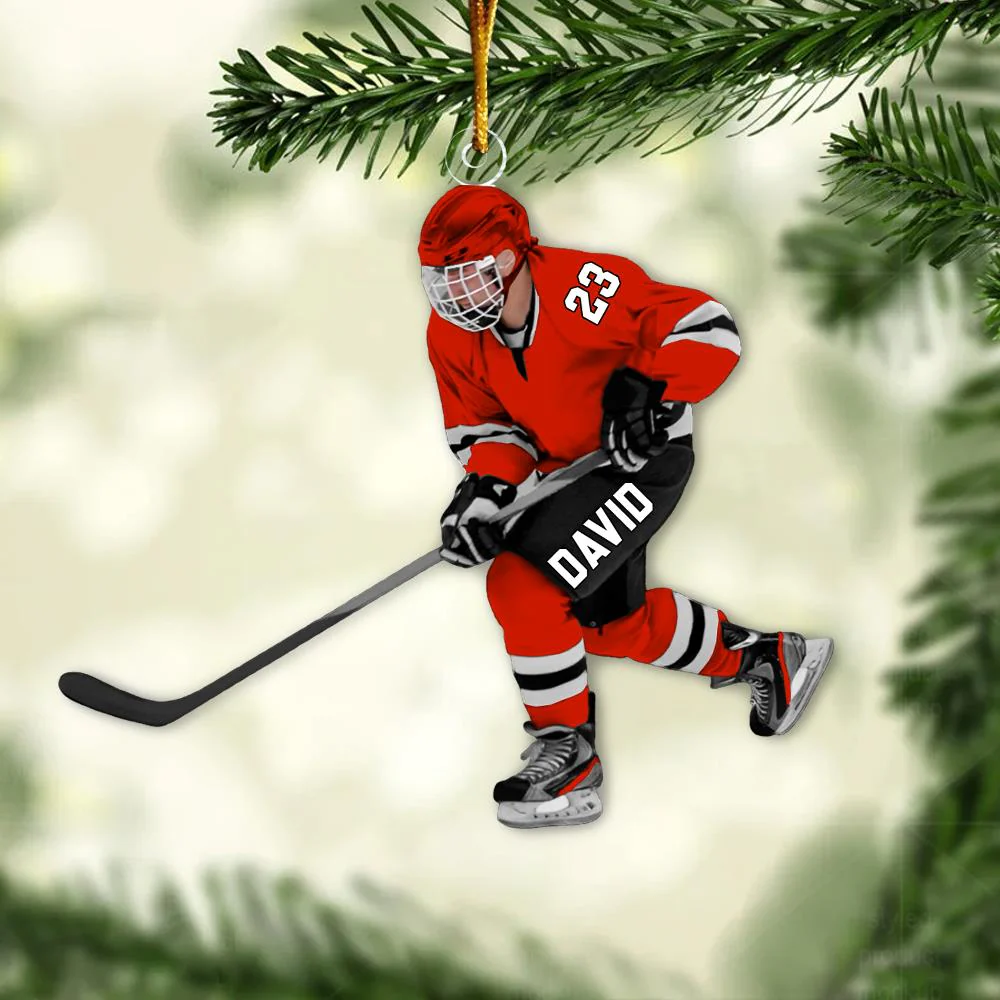 Personalized Ice Hockey Man Player Acrylic Christmas Ornament, Hockey Team Gift, Gift For Hockey Lovers - Image 4