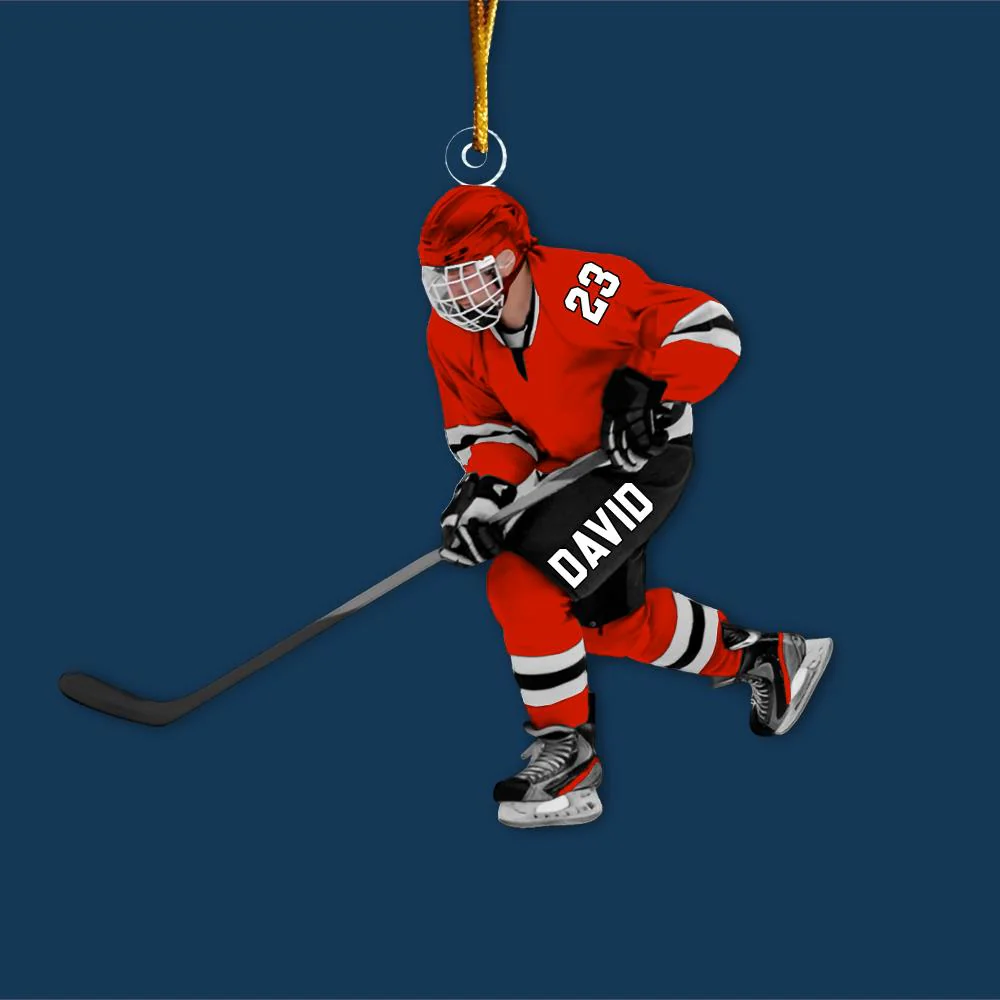 Personalized Ice Hockey Man Player Acrylic Christmas Ornament, Hockey Team Gift, Gift For Hockey Lovers - Image 5