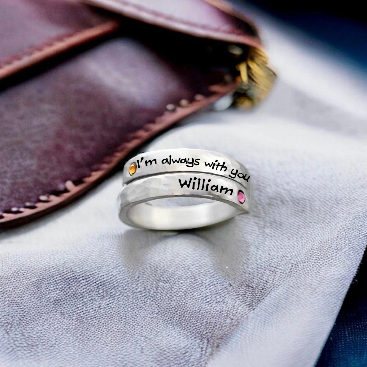 Personalized I'm always with you Memorial Birthstone Ring - Image 4