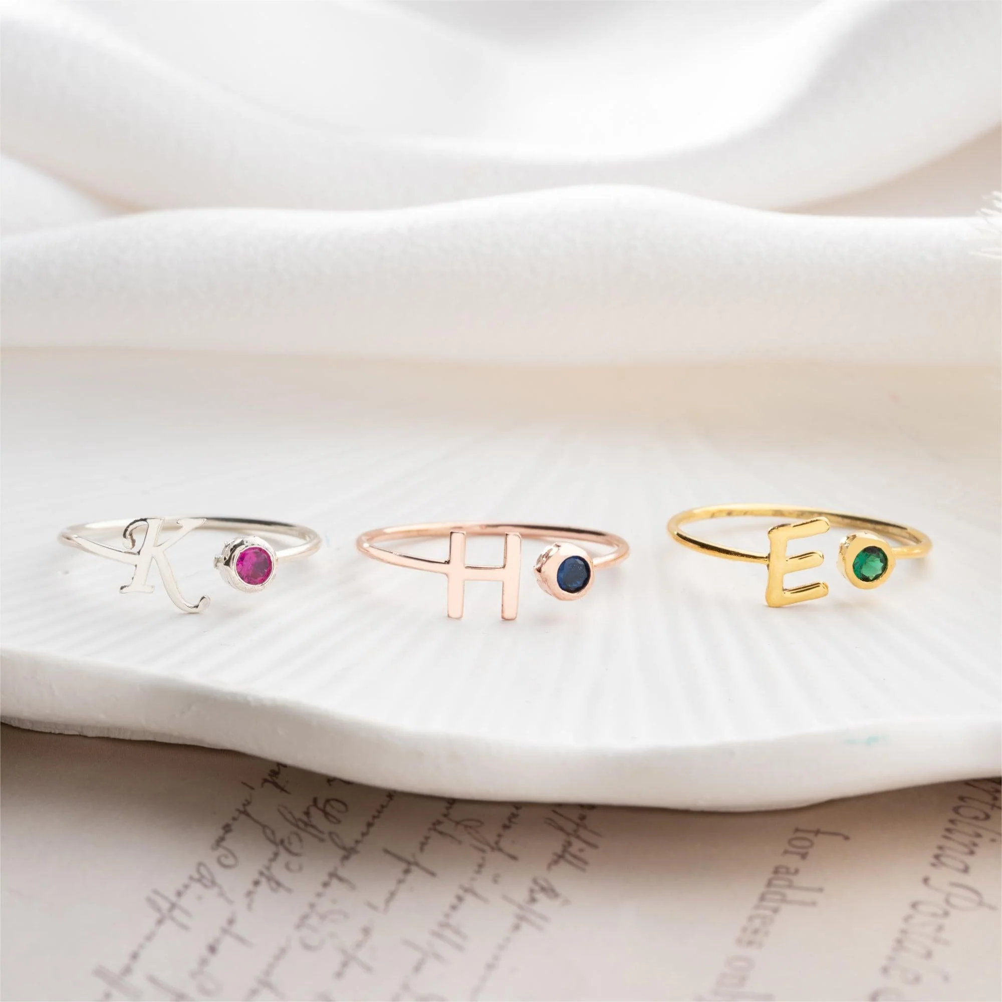 Personalized Initial Birthstone Ring,Dainty Ring for Women - Image 3