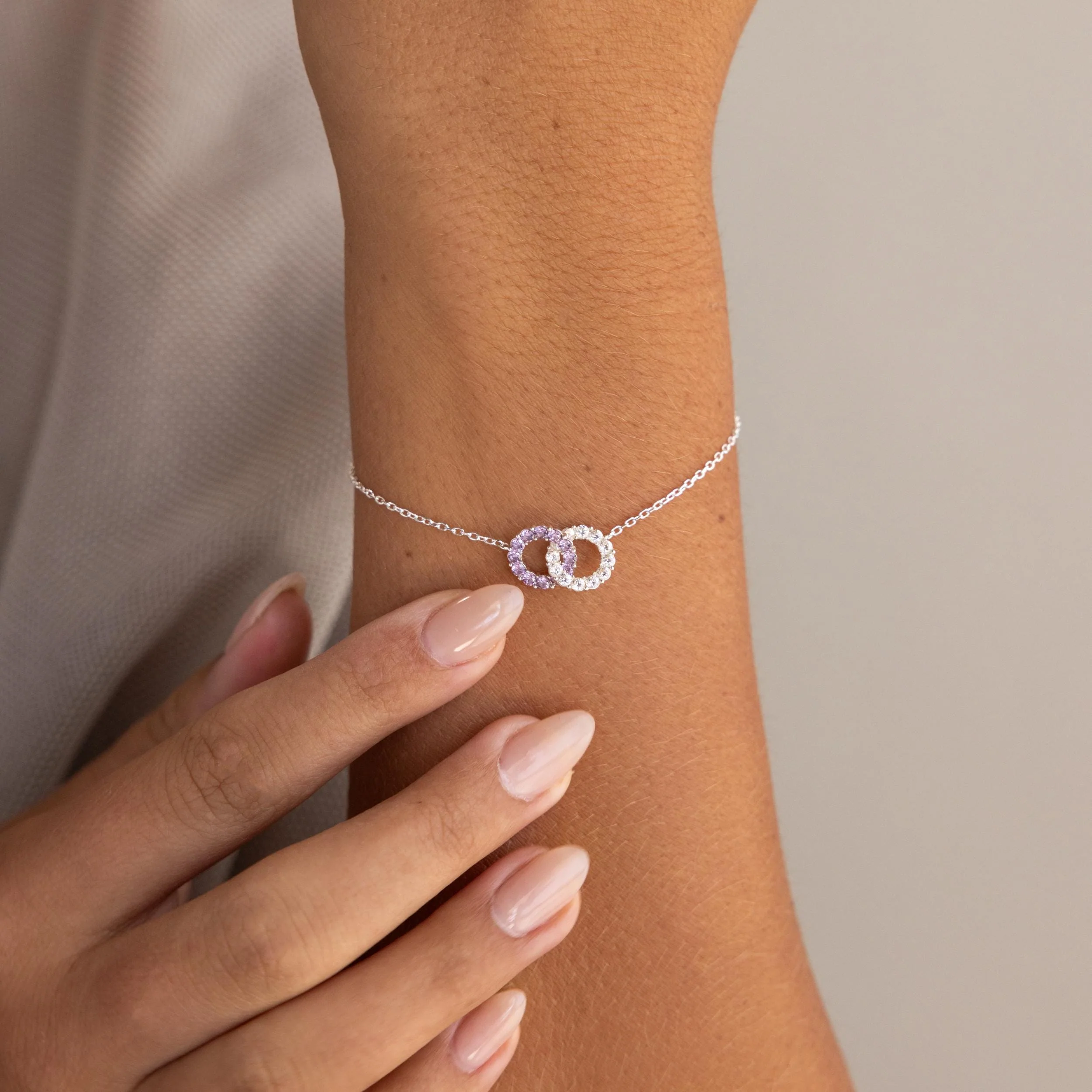 Personalized Interlocking Duo Birthstone Bracelet - Image 3