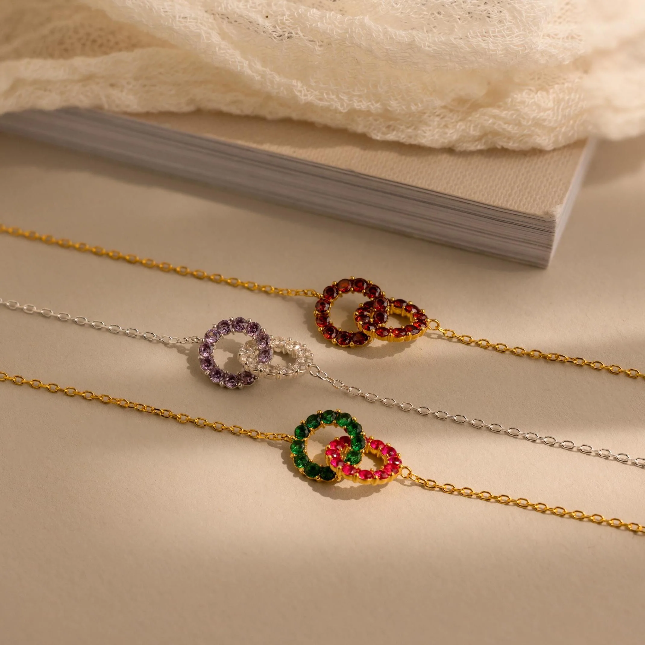 Personalized Interlocking Duo Birthstone Bracelet - Image 4
